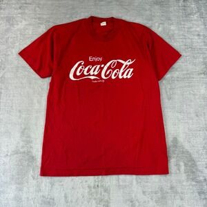 Vintage Coca Cola Shirt Mens Large Red Screen Stars 80s Graphic Tee Made In USA